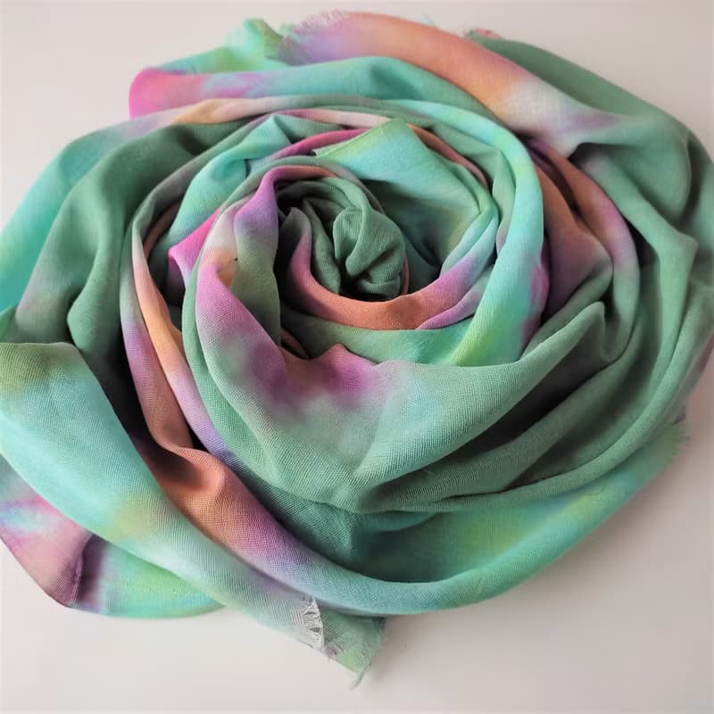 Hand dyed cotton scarf. Green long scarf. Large tie dye scarf. Handmade gift
