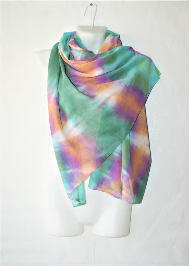 Hand dyed cotton scarf. Green long scarf. Large tie dye scarf. Handmade gift