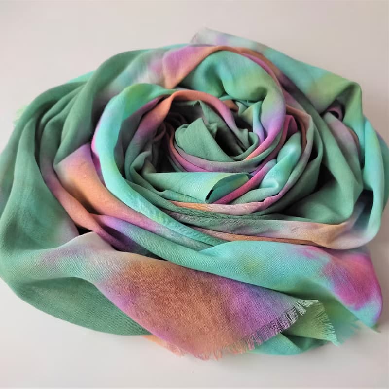 Hand dyed cotton scarf. Green long scarf. Large tie dye scarf. Handmade gift