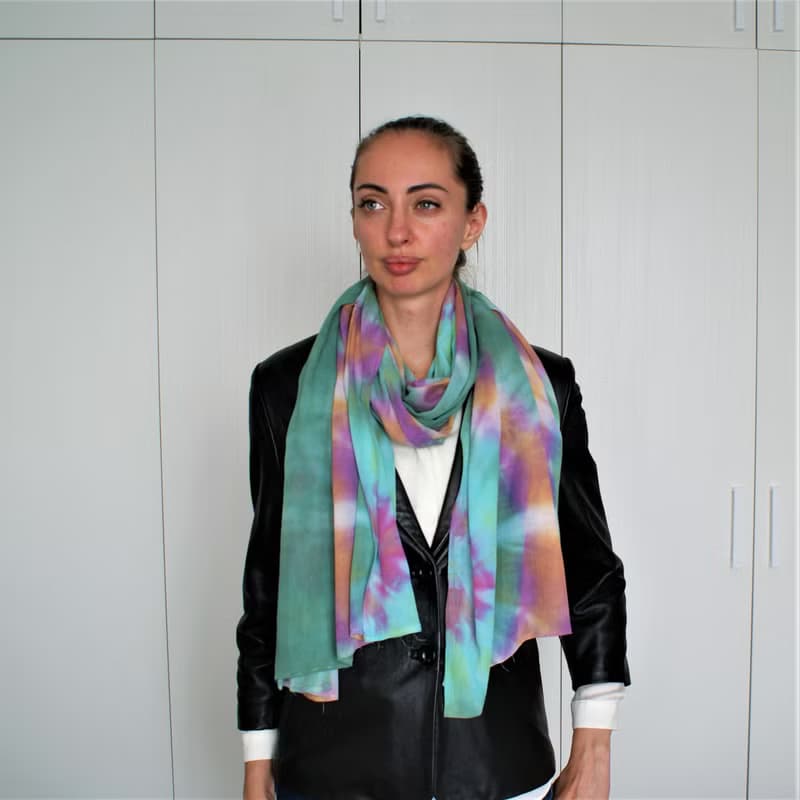 Hand dyed cotton scarf. Green long scarf. Large tie dye scarf. Handmade gift