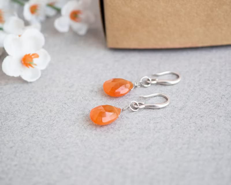 Carnelian Teardrop Earrings, 925 Silver, Virgo stone, Halloween Gift, Leo Gem