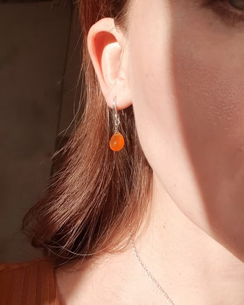 Carnelian Teardrop Earrings, 925 Silver, Virgo stone, Halloween Gift, Leo Gem