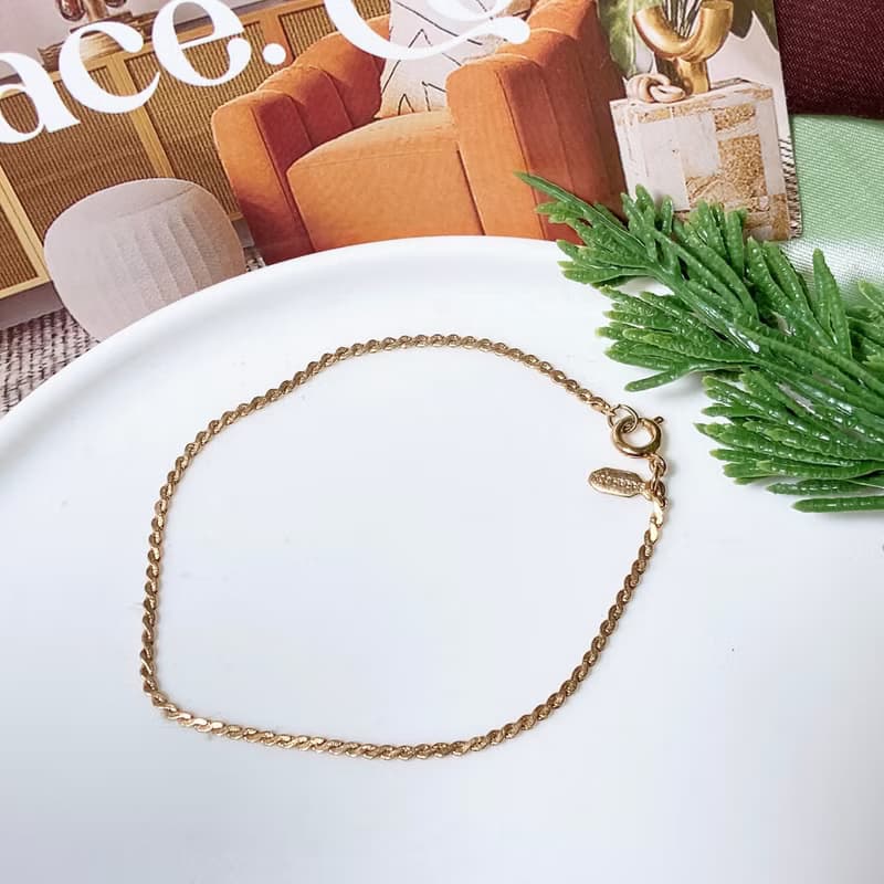 【西洋古董飾品】SARA雅緻柔軟麻花卷鏈 k金合金 手鍊手環