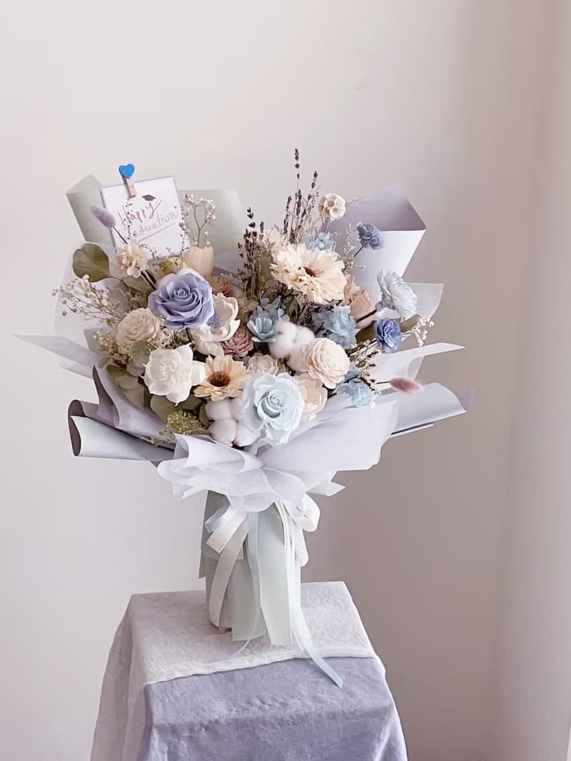【不凋花乾燥花】藍白色淡雅自然風花束