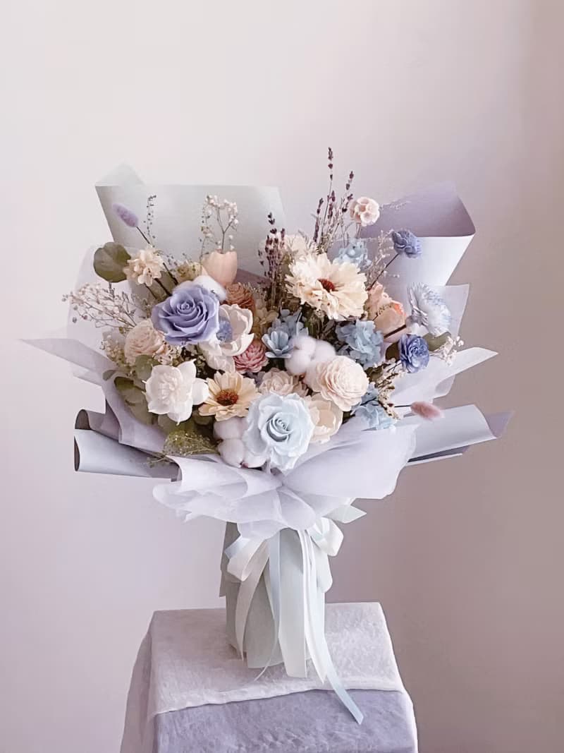 【不凋花乾燥花】藍白色淡雅自然風花束