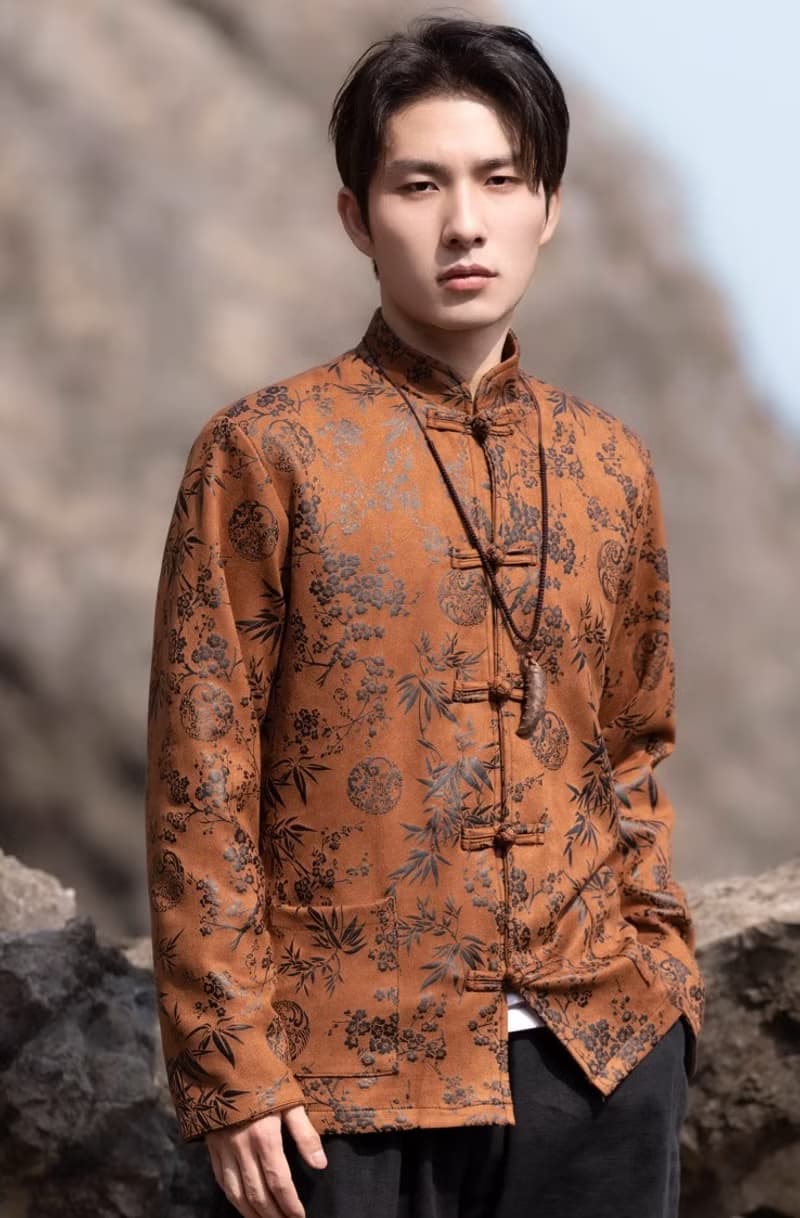 新中式復古 竹葉印花盤扣上衣外套