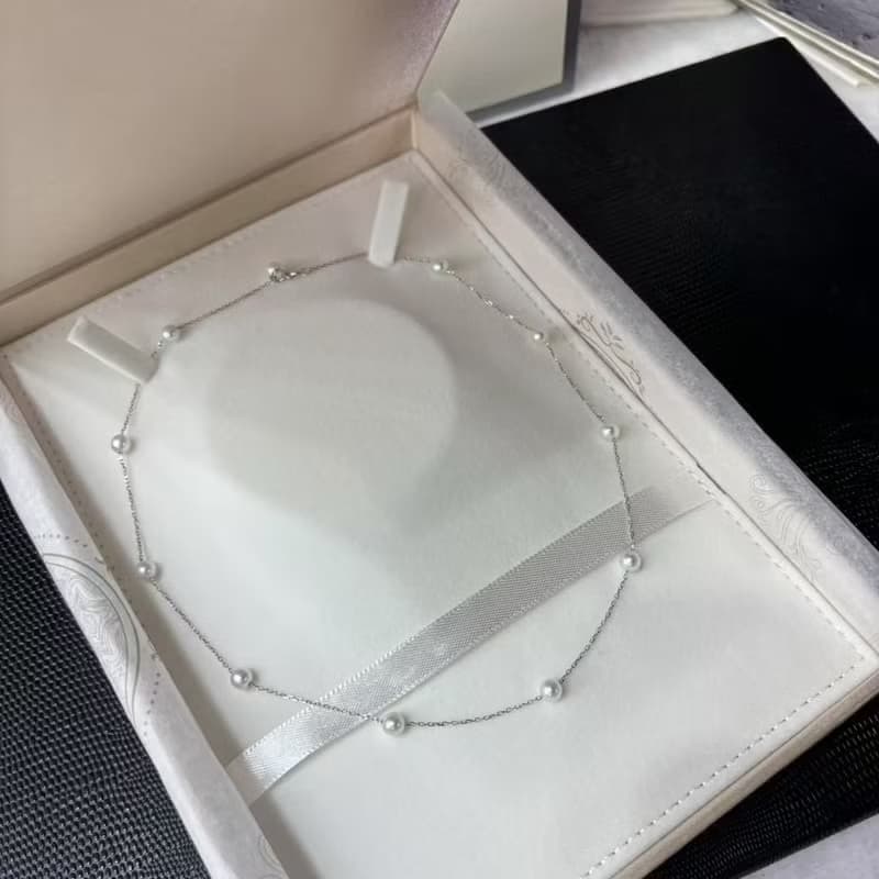 YuanPearl天然高級極光近正圓珍珠滿天星設計珍珠項鍊銀鍍18k項鍊