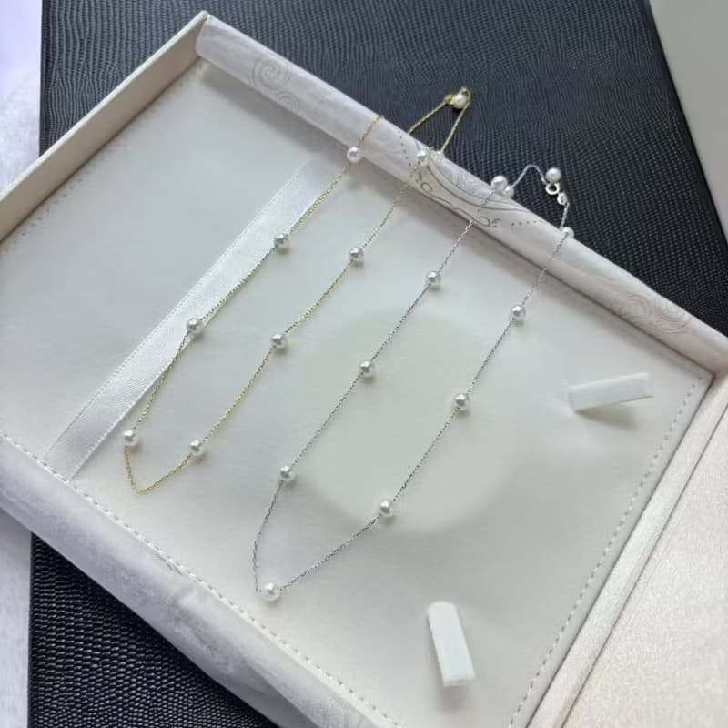 YuanPearl天然高級極光近正圓珍珠滿天星設計珍珠項鍊銀鍍18k項鍊