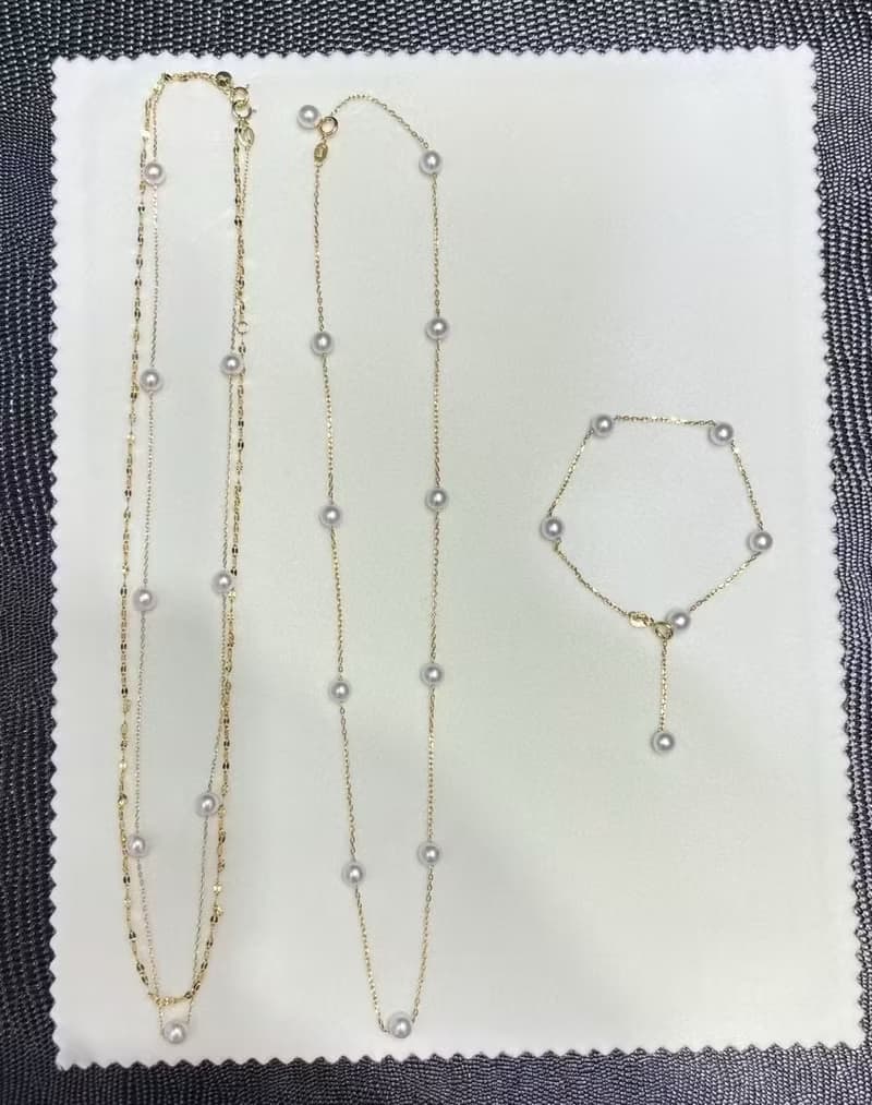 YuanPearl天然高級極光近正圓珍珠滿天星設計珍珠項鍊銀鍍18k項鍊