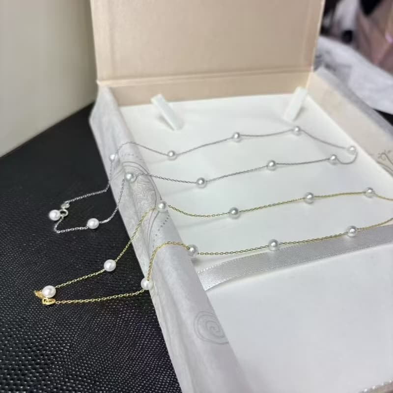 YuanPearl天然高級極光近正圓珍珠滿天星設計珍珠項鍊銀鍍18k項鍊