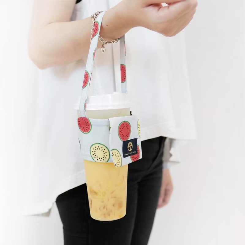 無塑生活 環保飲料提袋 隨身鑰匙圈手搖杯套-毬蘭 西瓜 愁刀魚