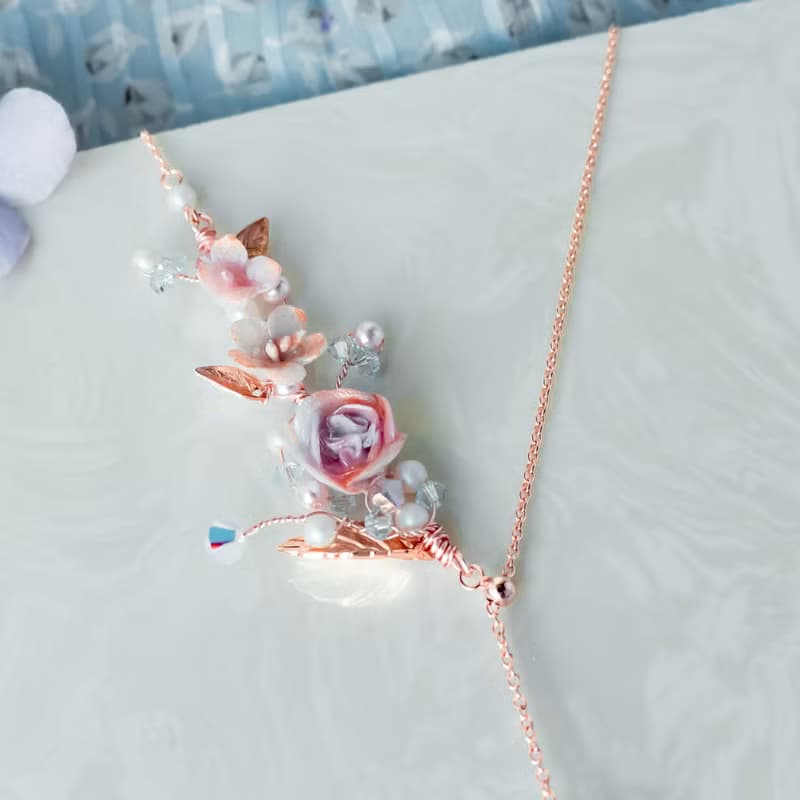 ZODIAC: 水瓶 X 庭園玫瑰 / 如水925銀鍍玫瑰金活動項鍊