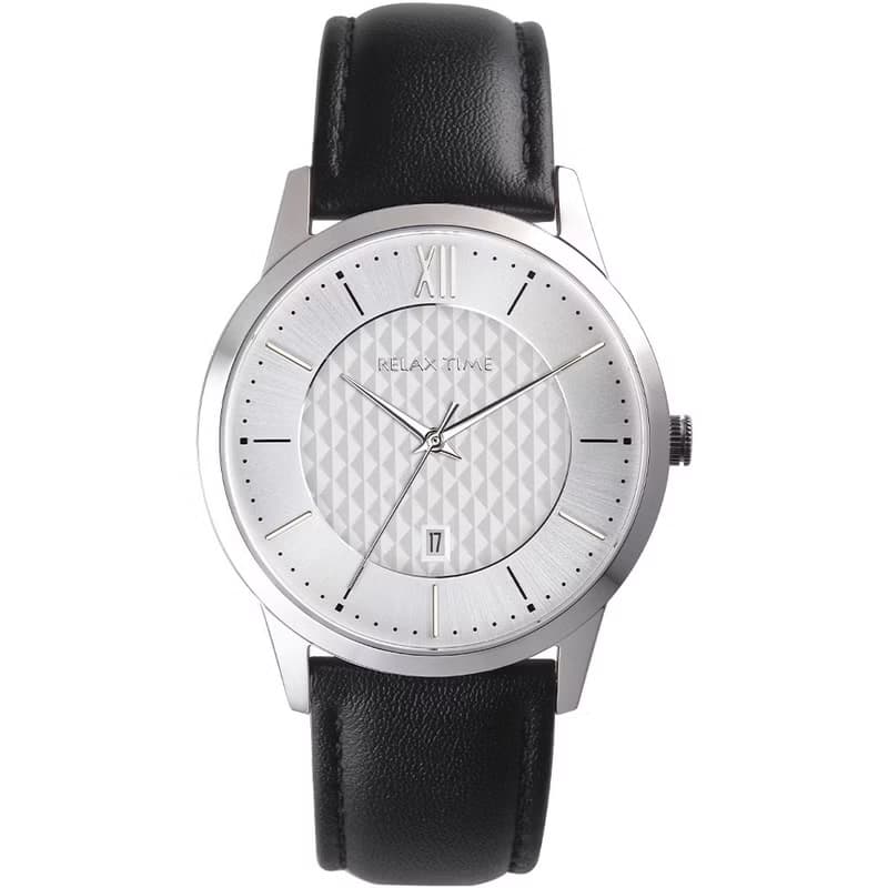RELAX TIME 石英款 立體格紋時尚男錶 -白×黑 (RT-118-1M) 42mm