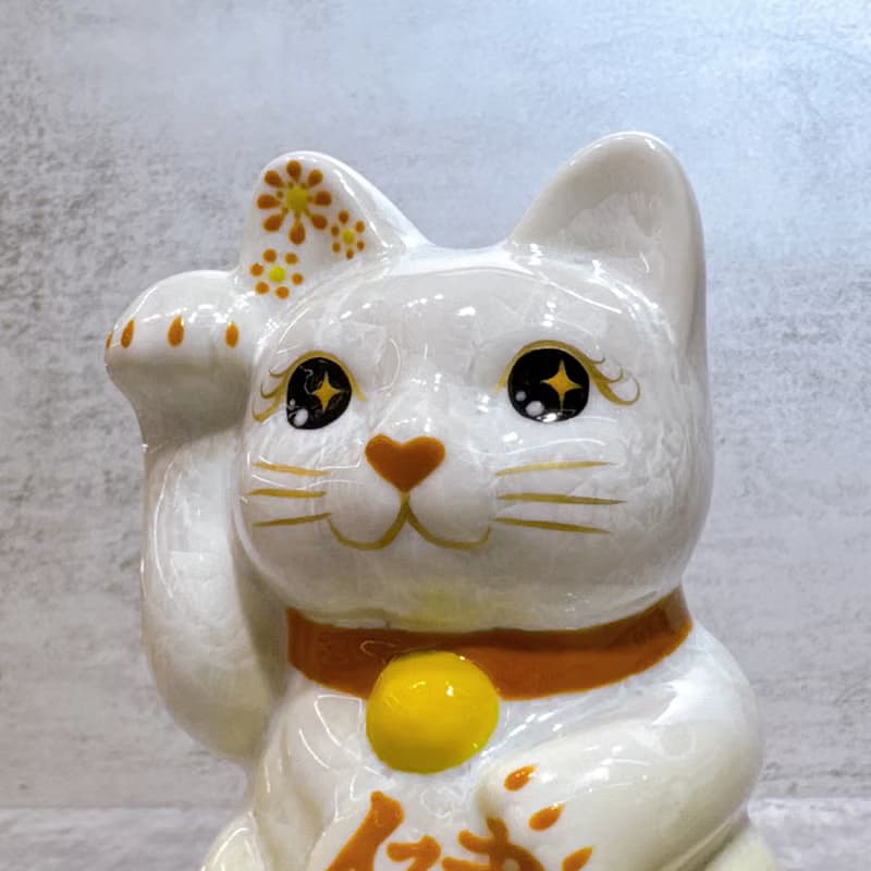 【黃瑞納壽】日本清水燒招財貓 | 花結晶 黃白 - 健康 右