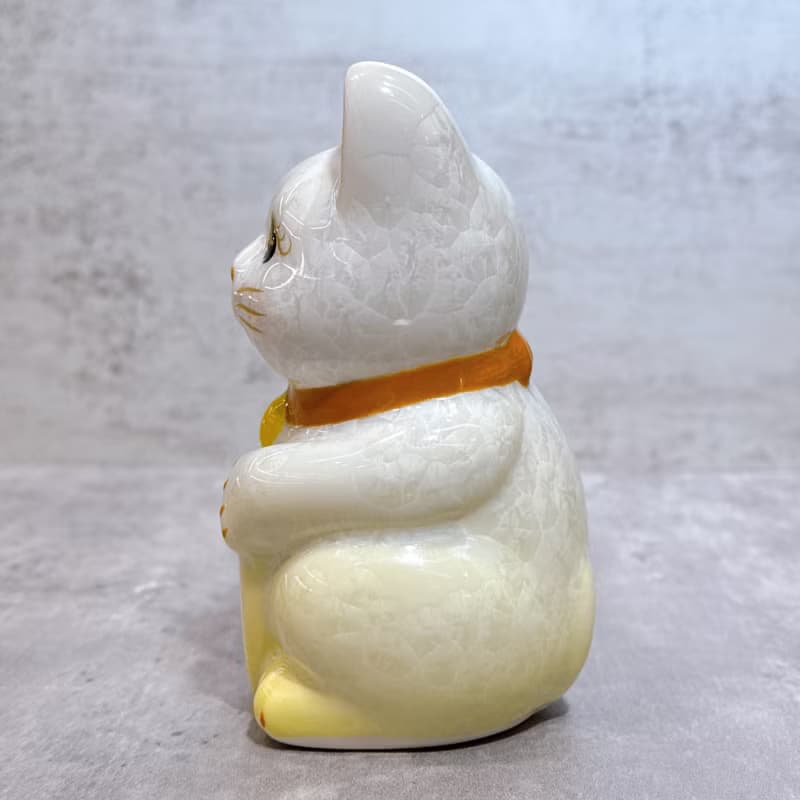 【黃瑞納壽】日本清水燒招財貓 | 花結晶 黃白 - 健康 右