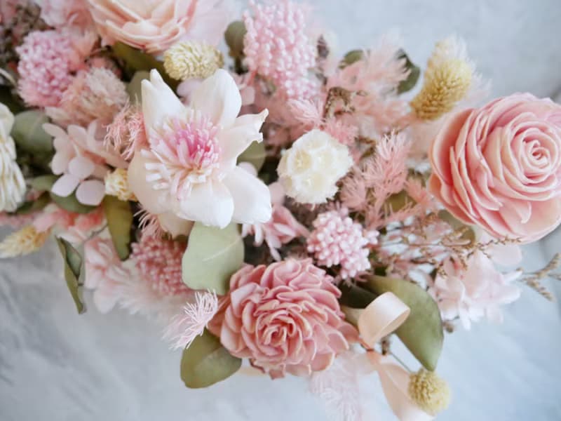 長盆大型乾燥花盆花【花漾柔粉】乾燥花盆花/開幕賀禮/新婚