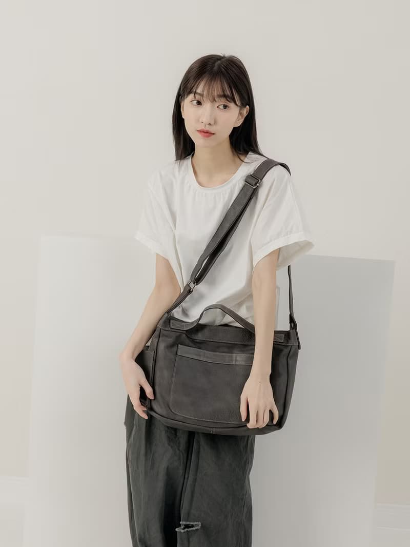 supportingrole 真皮簡約實用都會肩側背包 黑