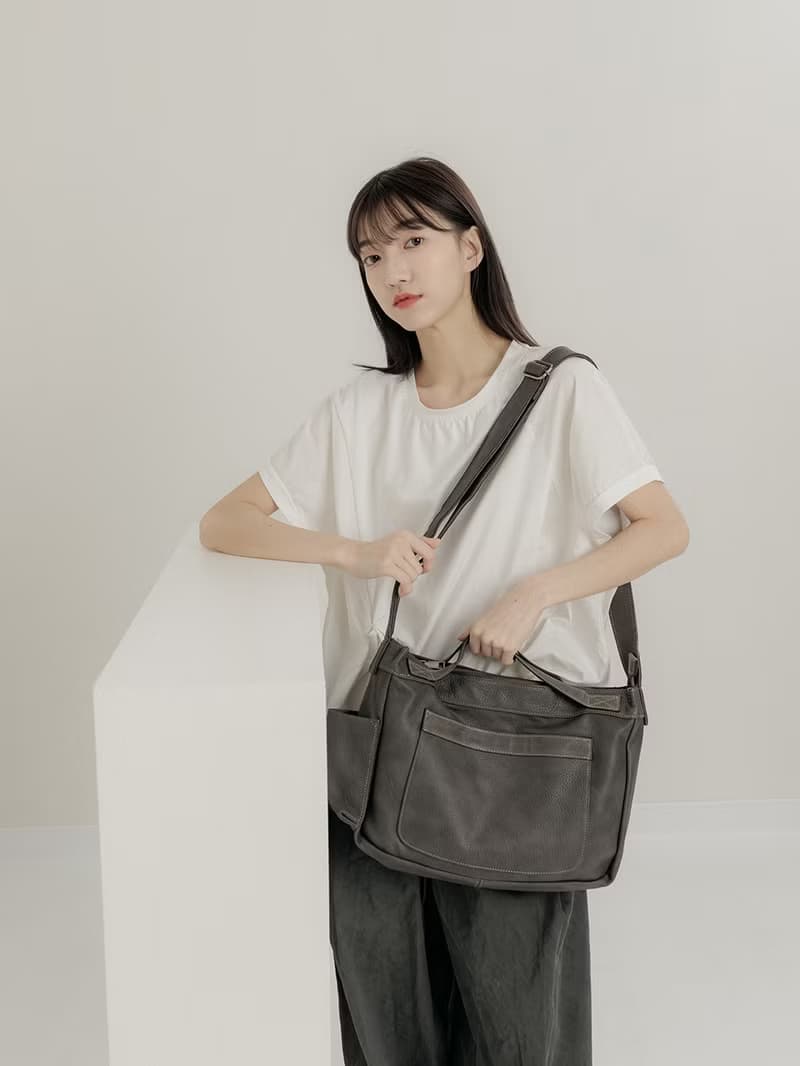supportingrole 真皮簡約實用都會肩側背包 黑
