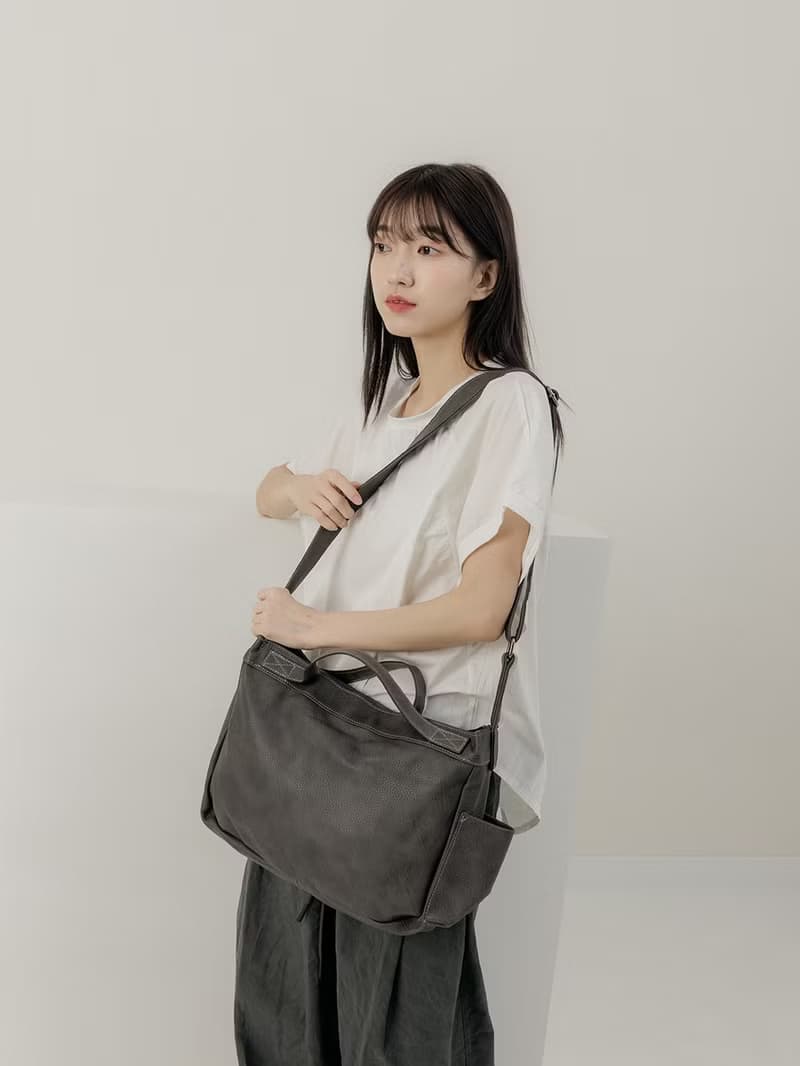 supportingrole 真皮簡約實用都會肩側背包 黑