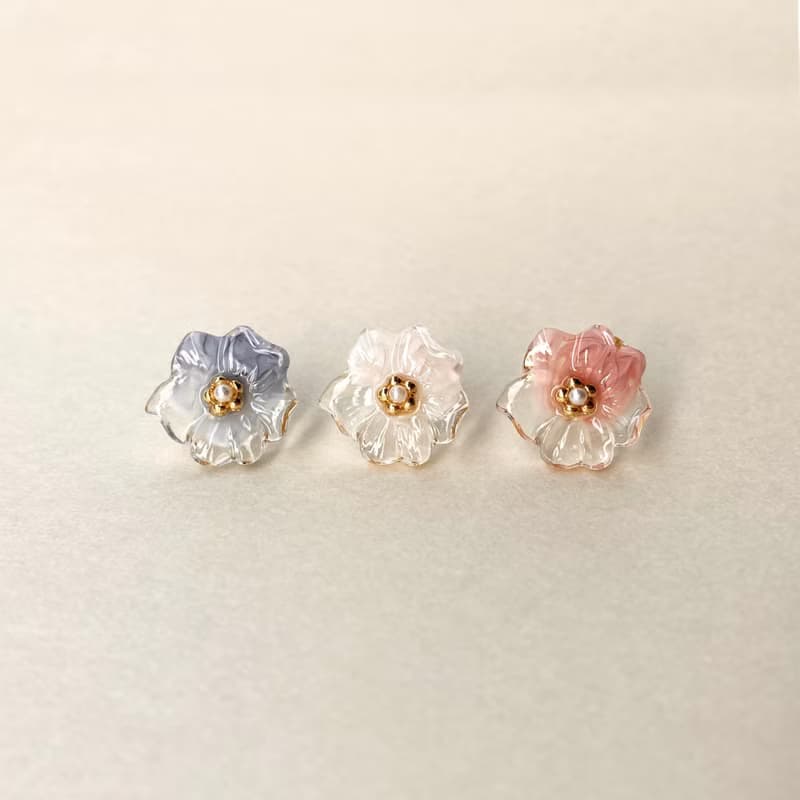 マーブルフラワーパールピアス/イヤリング(ピンク)