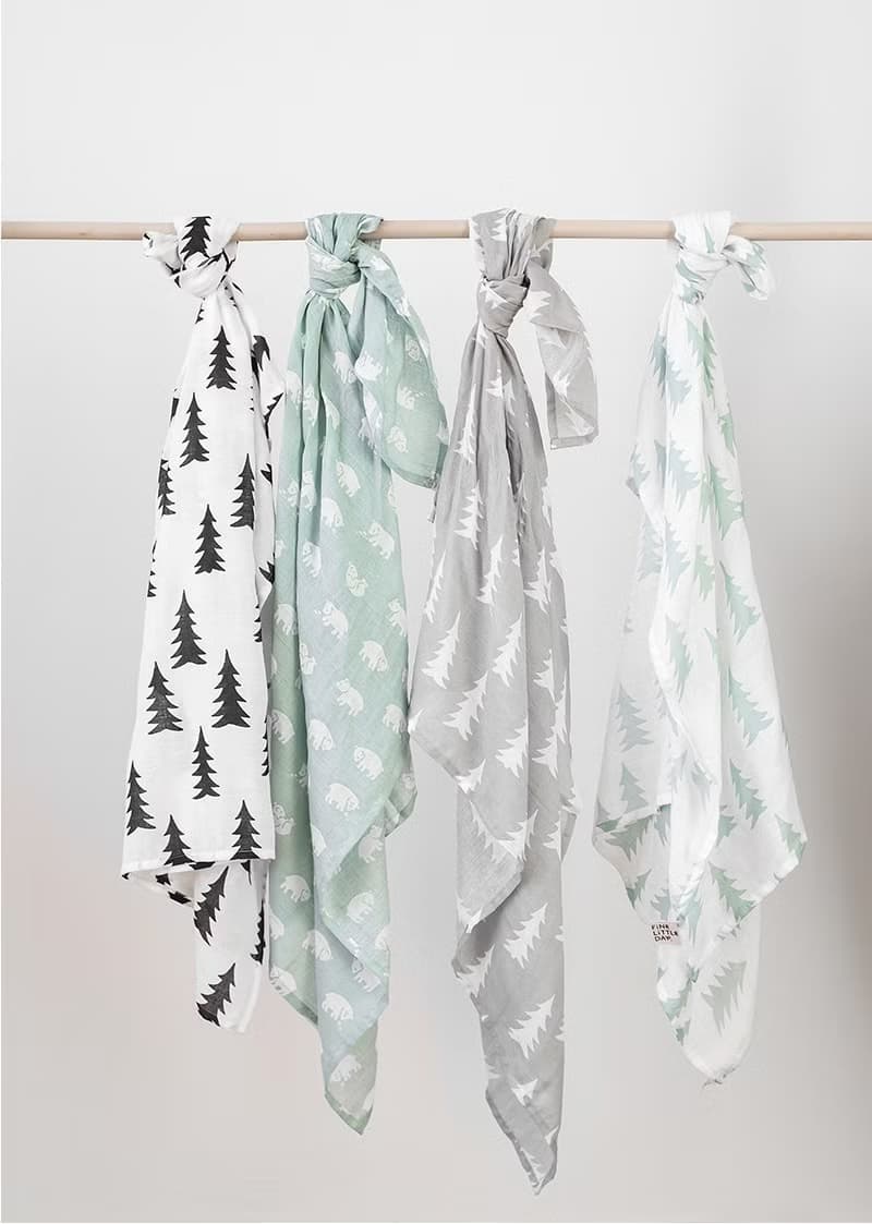 有機棉紗布包巾(森林 – 灰底) – GRAN MUSLIN BLANKET – Grey