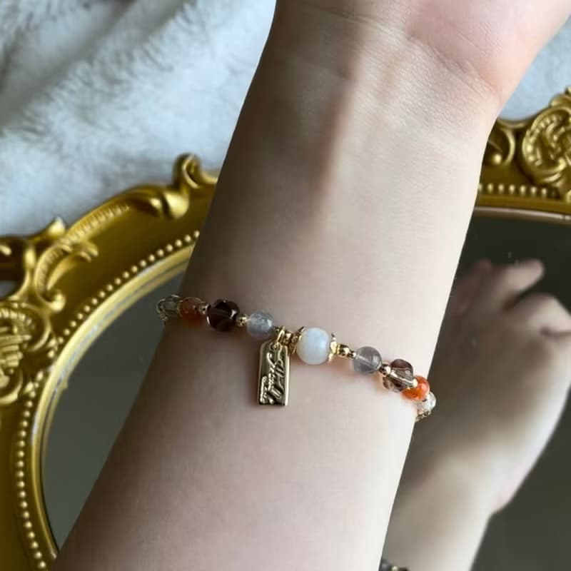 //雅典學院//月光石x拉長石x阿魯沙x 鈦金 x茶晶-天然水晶手鍊串