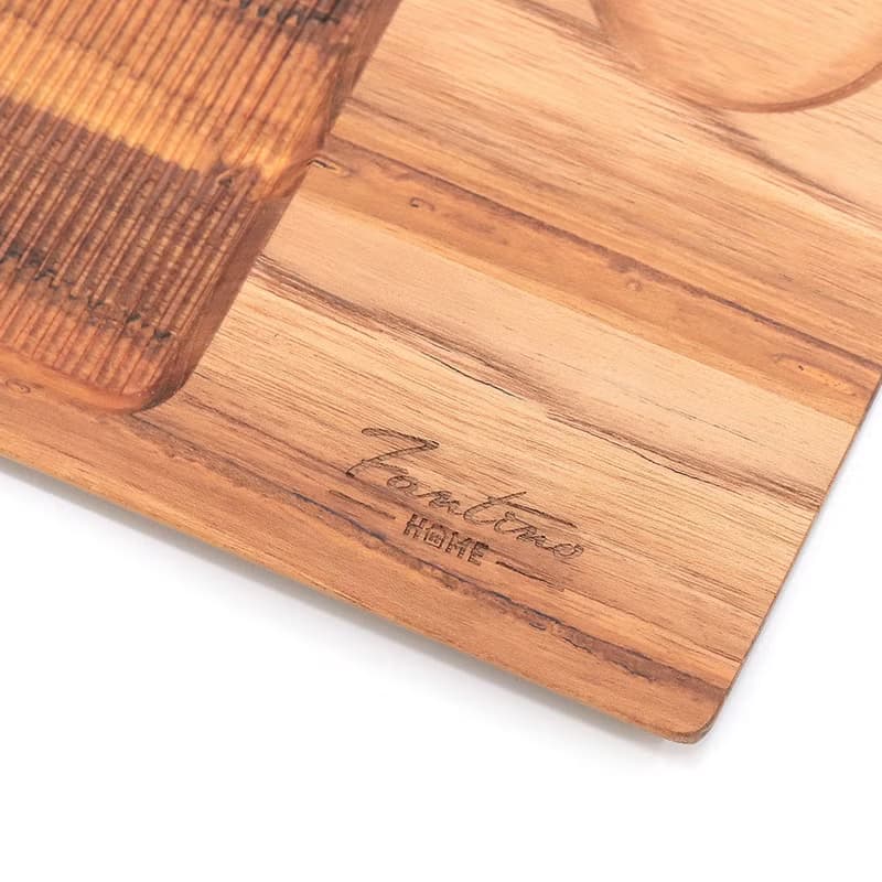 天然柚木咖啡盤-條紋款 30*20cm │不上漆原木製早午餐盤露營野餐