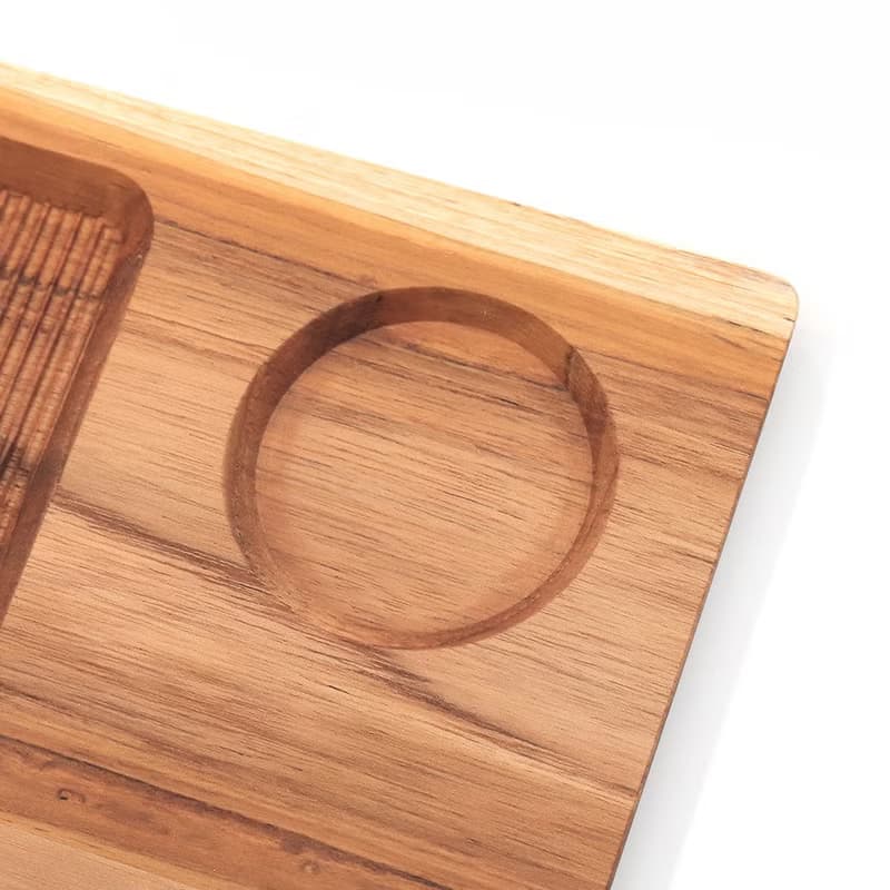 天然柚木咖啡盤-條紋款 30*20cm │不上漆原木製早午餐盤露營野餐