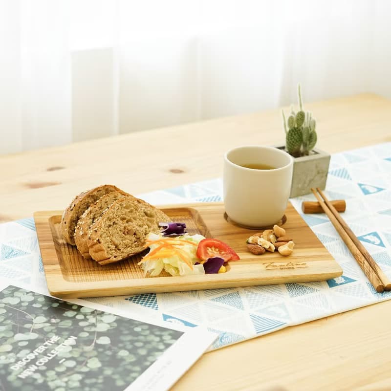 天然柚木咖啡盤-條紋款 30*20cm │不上漆原木製早午餐盤露營野餐