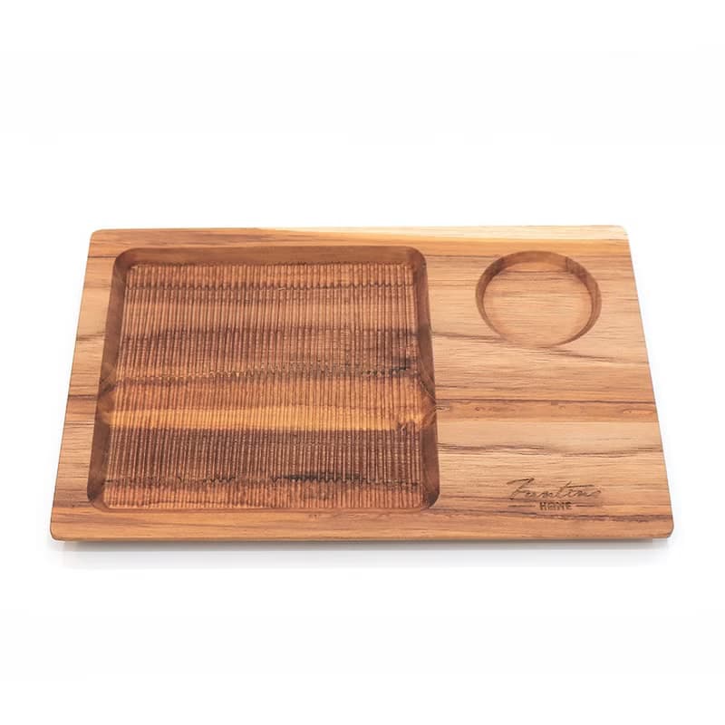 天然柚木咖啡盤-條紋款 30*20cm │不上漆原木製早午餐盤露營野餐