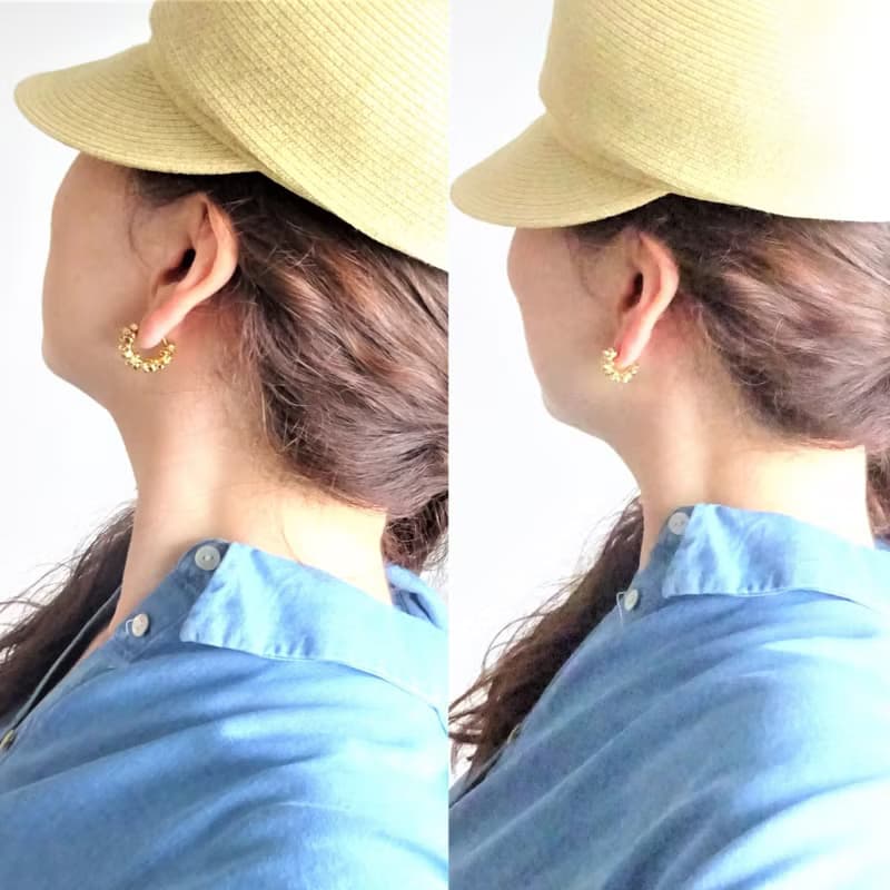 SILVER square metal wrapped hoop clip on earrings 可変耳針式