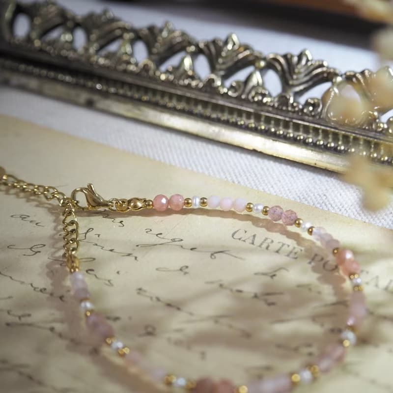 ll 粉語微光 ll 紅紋石 淡水珍珠 粉澳寶 草莓晶 手鍊 BR-00034