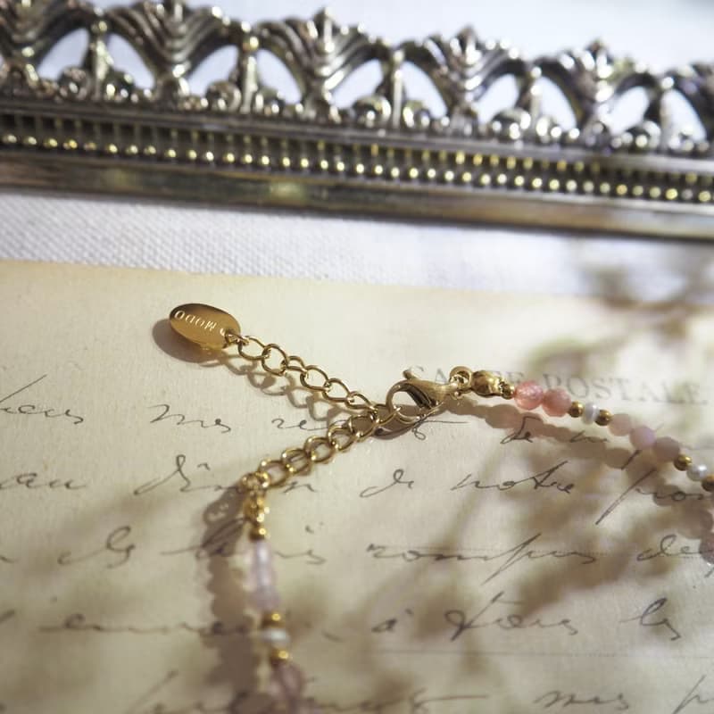 ll 粉語微光 ll 紅紋石 淡水珍珠 粉澳寶 草莓晶 手鍊 BR-00034