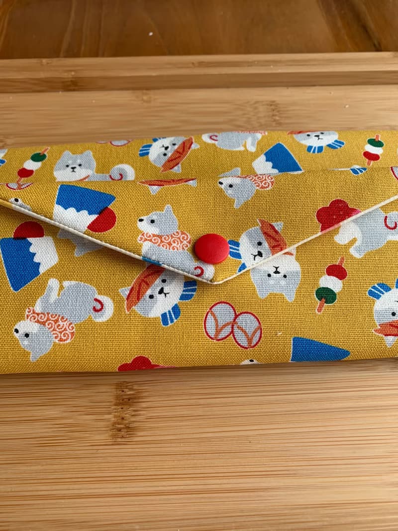 文青風環保筷袋  柴柴野餐樂 芥茉黃  手作餐具袋.交換禮物.