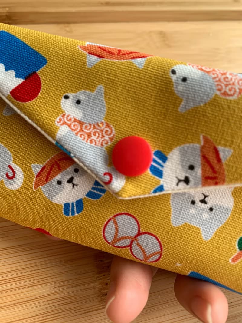 文青風環保筷袋  柴柴野餐樂 芥茉黃  手作餐具袋.交換禮物.