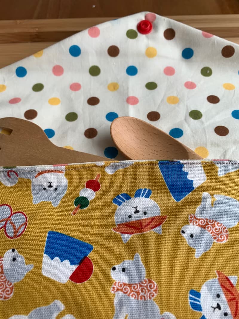 文青風環保筷袋  柴柴野餐樂 芥茉黃  手作餐具袋.交換禮物.