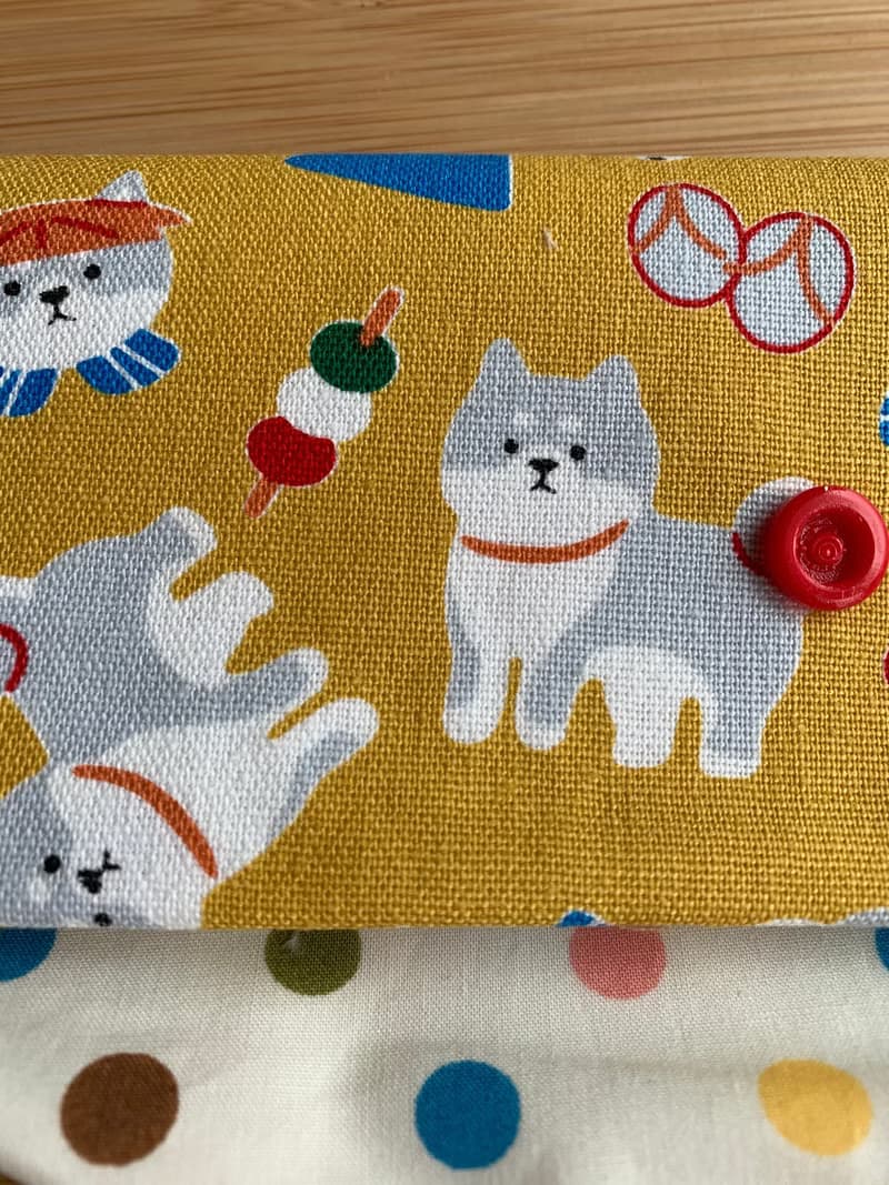 文青風環保筷袋  柴柴野餐樂 芥茉黃  手作餐具袋.交換禮物.