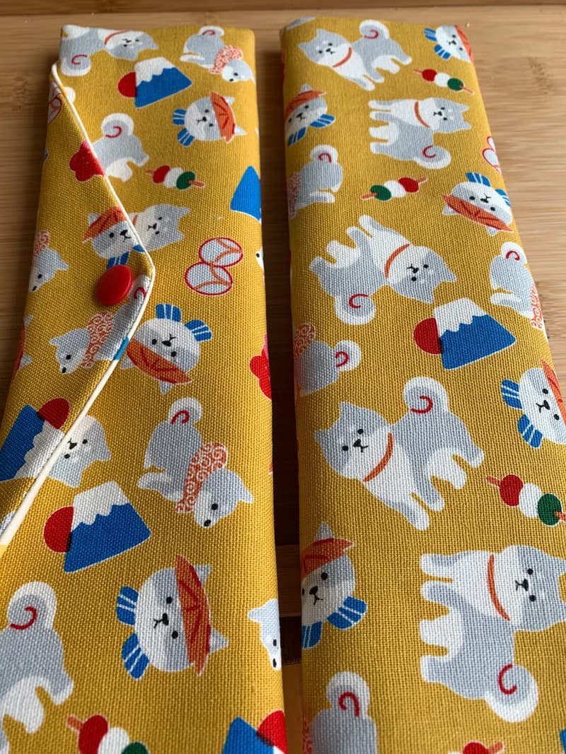 文青風環保筷袋  柴柴野餐樂 芥茉黃  手作餐具袋.交換禮物.