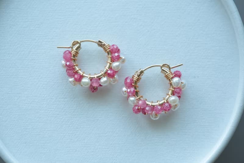 Happy Circle 1.3/1.5cm│粉鋯石 珍珠 14kgf  可改耳夾 生日禮物