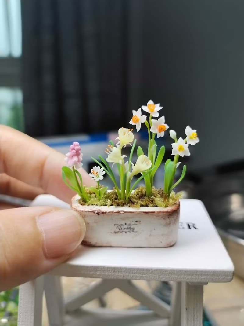水仙微縮黏土花組合迷你盆栽