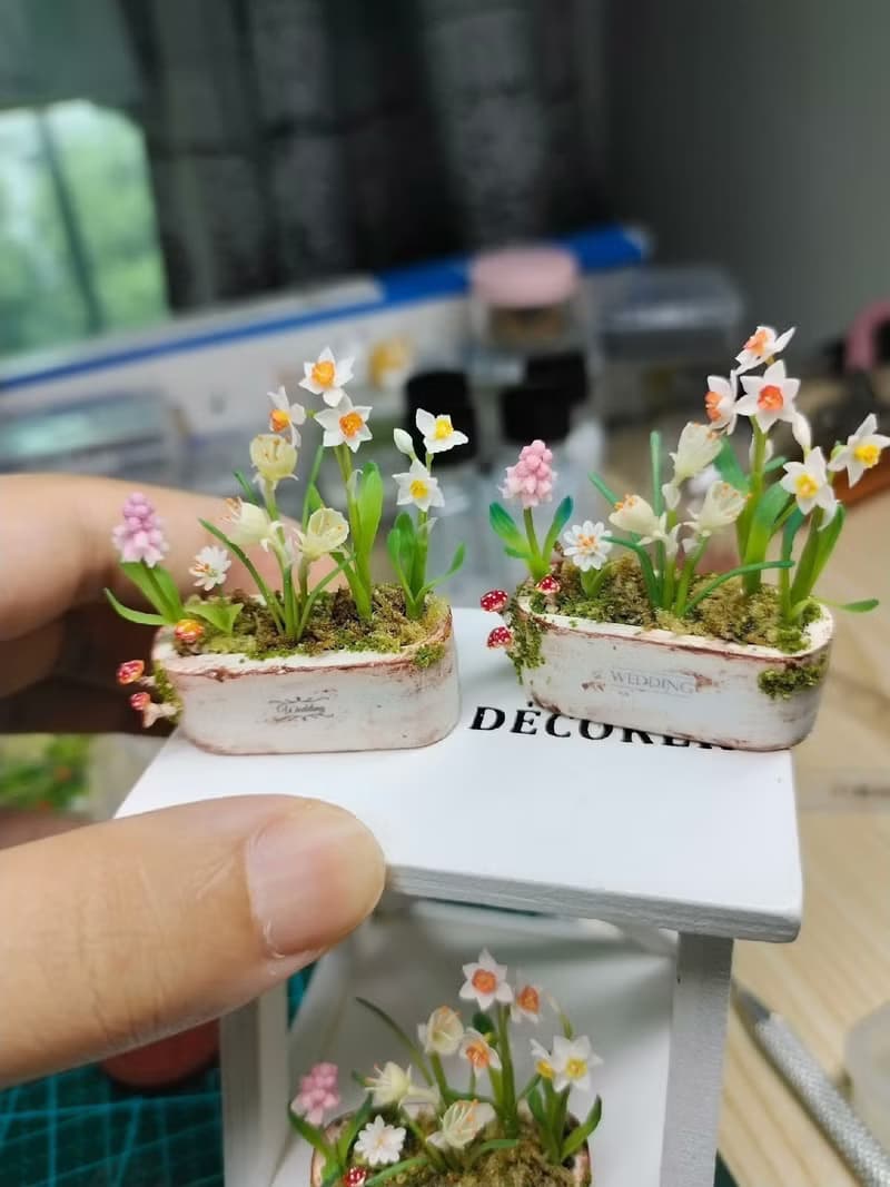 水仙微縮黏土花組合迷你盆栽
