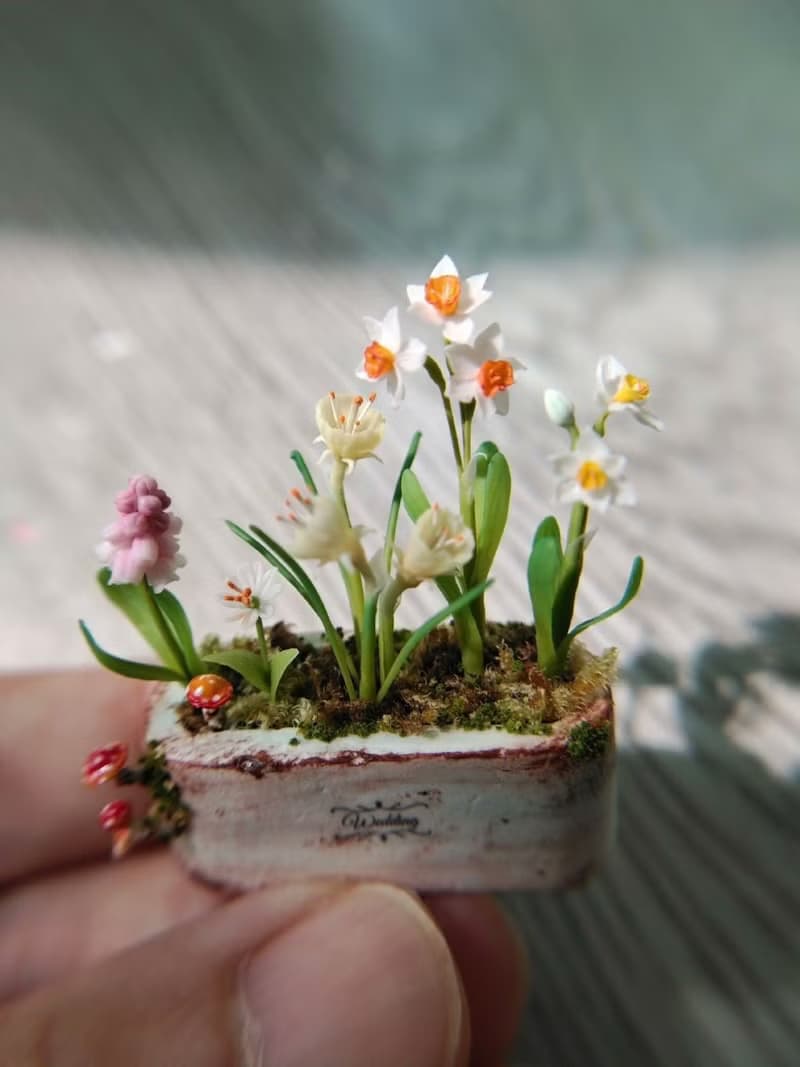 水仙微縮黏土花組合迷你盆栽