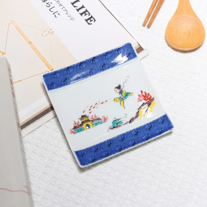 【九谷燒】青郊窯神話故事方盤-浦島太郎