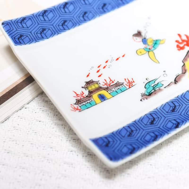 【九谷燒】青郊窯神話故事方盤-浦島太郎