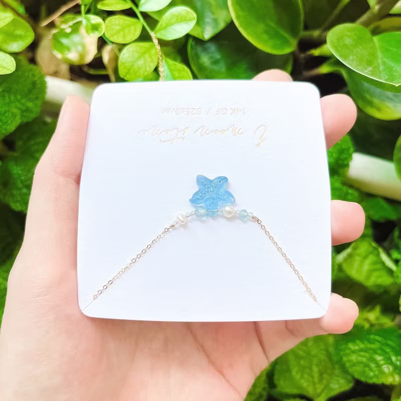 舞會小海星 天然海藍寶項鍊 14K