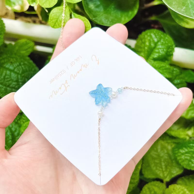 舞會小海星 天然海藍寶項鍊 14K
