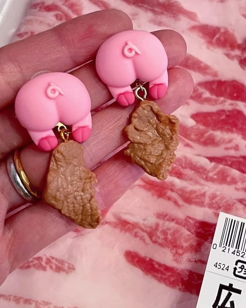 豬屁屁吊肉耳環 – 手工可愛趣味飾品