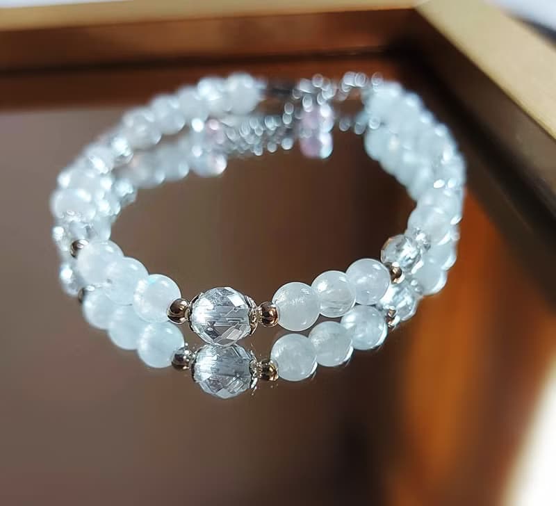 女神月光石 //月光石/白水晶純銀手鍊 /斯里蘭卡藍月光925純銀