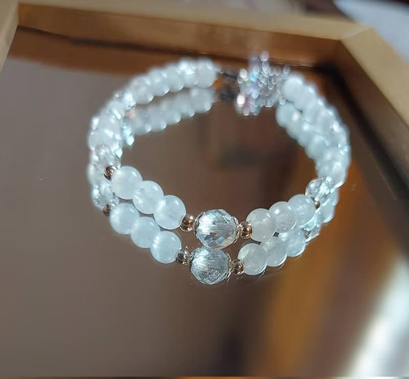 女神月光石 //月光石/白水晶純銀手鍊 /斯里蘭卡藍月光925純銀
