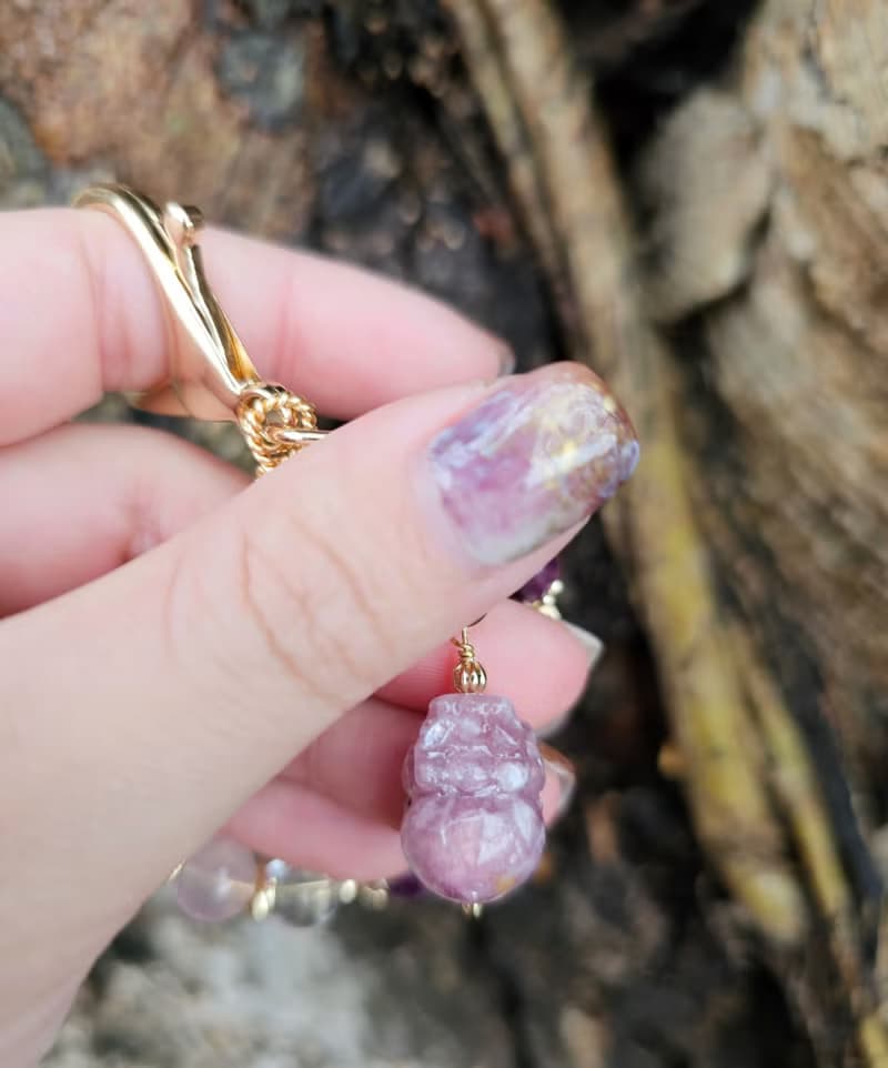 粉紫祖母晶貔貅款吊飾-/開運小物/紫祖母晶/粉晶/白水晶
